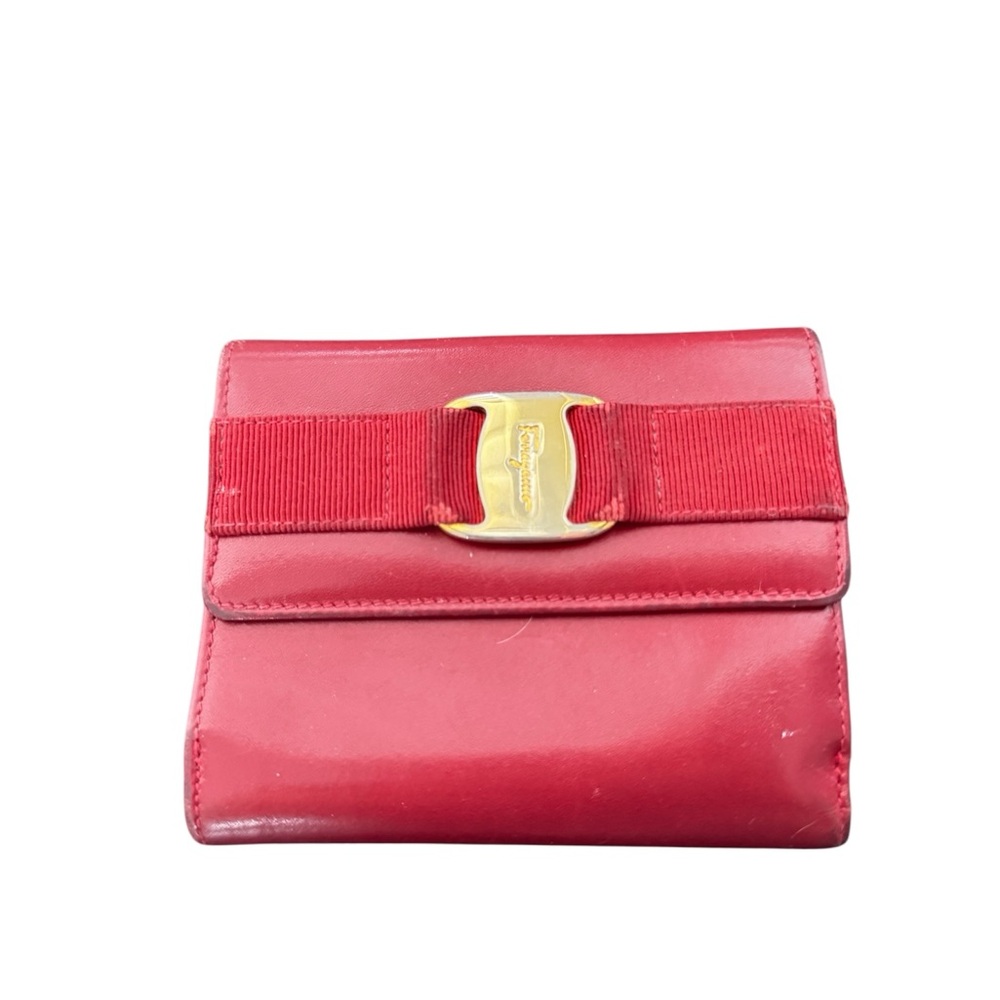Salvatore Ferragamo Red Leather Wallet with Gold Hardware